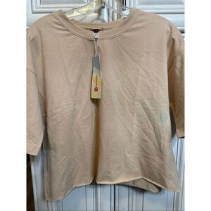 Hugoome Women's Loose Fit Oversized Short Sleeve T-Shirt Beige Size Small NWT